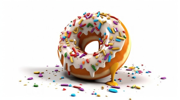 021_A donut with colorful glaze and sprinkles on a white background Generative AI