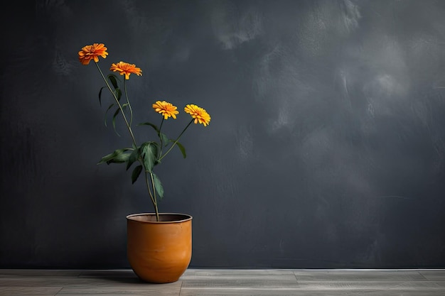 0432 Marigold plant in front of dark wall Generative AI