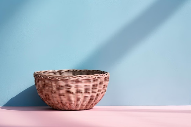 0610 Woven basket in front of pastel wall Generative AI