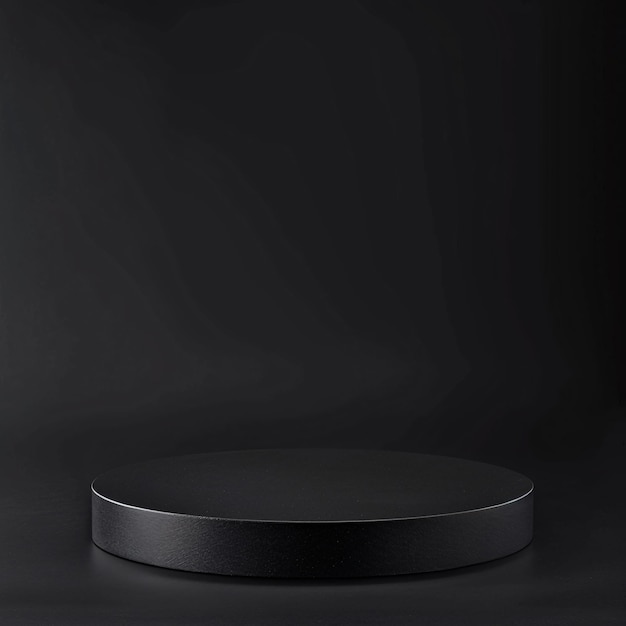 07231101 46 Black circular platform matte finish geometric cube base minimalist design dark background subtle lighting product display monochromatic sleek texture soft shadows professional