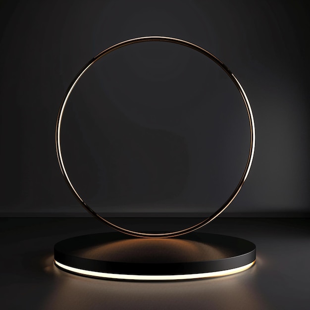 Photo 07231101 60 black and gold circular podium elegant design dark background thin golden ring above minimalist product display 3d rendering high contrast subtle reflections modern aesthetic