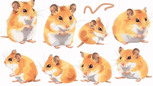 07231249 445 Set of charming Djungarian hamster illustrations depicting the hamsters engaging in daily activities such as grooming climbing and resting with vibrant colors and intricate details