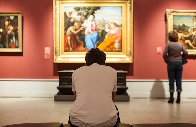 09 November 2012 Russia Moscow A young man looks at a picture in one of the halls of the Pushkin Museum of Fine Arts in Moscow