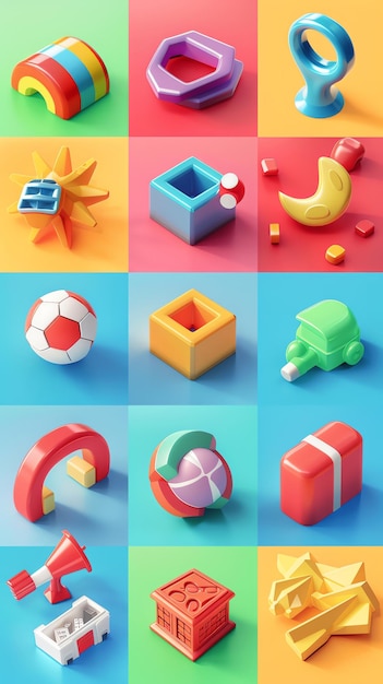 1 3D model of a vibrant icon set in a colorful illustration style