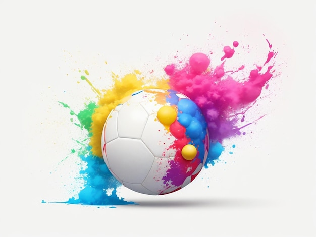 1 ball symbolizing ball game with colorful paint explosion on a white background