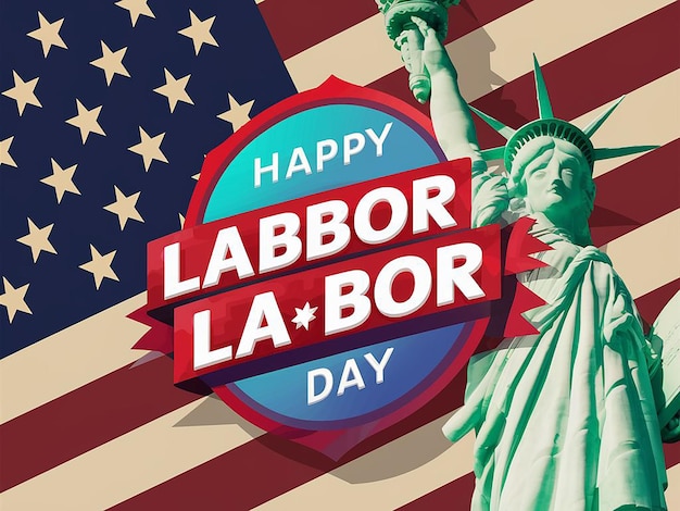 1 May happy labor day celebration with usa flag and liberty statue