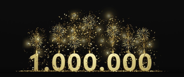 1 million followers or prize black background 3D rendering