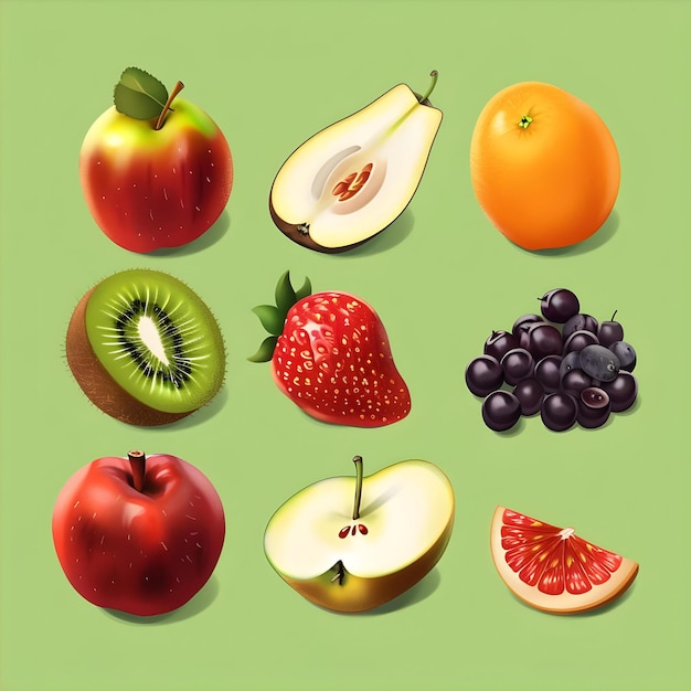 Photo 1 set of 3d fruit icons ai generative