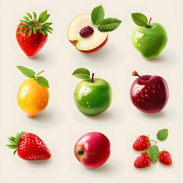 Photo 1 set of 3d fruit icons ai generative