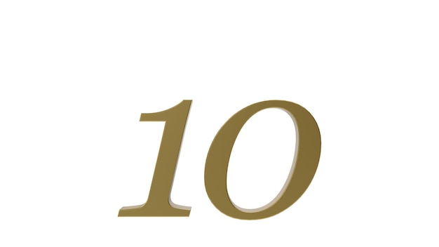 10 ten gold number 3d illustration rendering