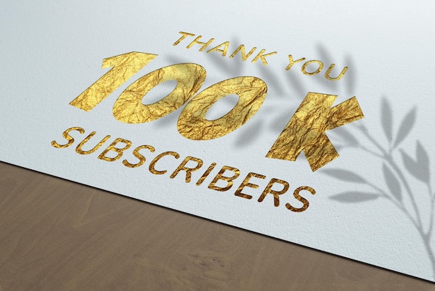 100 K subscribers celebration greeting banner with Golden Paper design