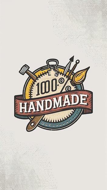 Photo 100 percent handmade emblem handcraft icon sign vector design