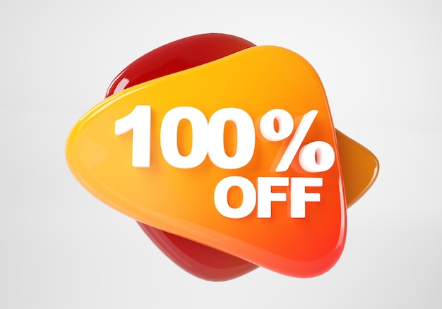 100 Percent Off Discount Sign Special Offer 100 Off Discount Tag Save On 100 Icon Sale Symbol Sale hundred Percent 3d render Isolated on white background