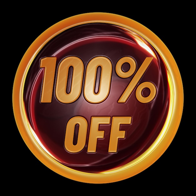 100 percent off on round sign for discount promotion offer and sale concept