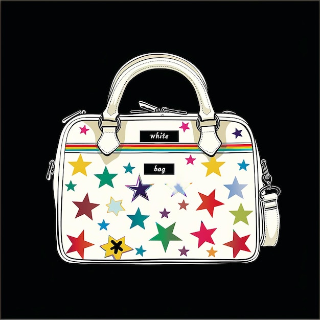 10h A white old style doctor bag white with rainbow colored stars on it vector graphic logo for w