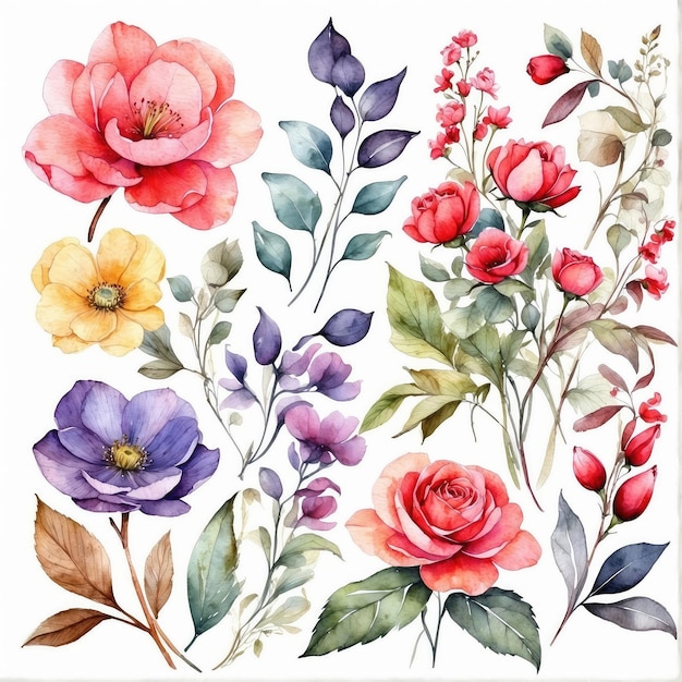 10k HD Watercolor Flowers and Leaves Perfect for Spring and Summer Decor