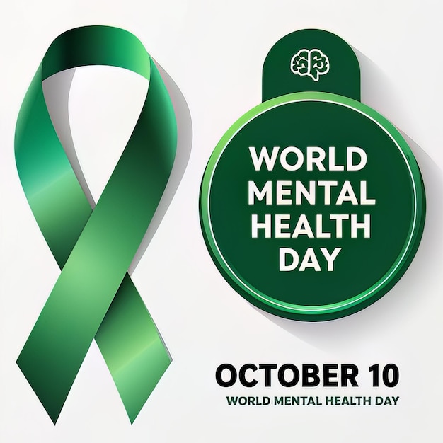 Photo 10th october world mental health day green concept poster in line style vector