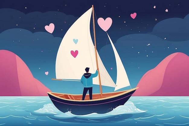 11 Create an image of a character sailing on a boat made of selflove affirmations