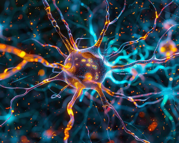 11 Microscopic image of brain neuron signal transmission showing intricate synaptic connections and vivid detail high clarity