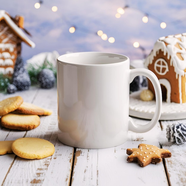 11 oz White Coffee Mug with Cookies and Gingerbread House