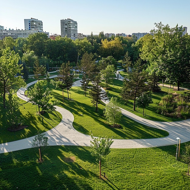 Photo 11h a city center park 200 x 200 meters two paths running diagonally and crossing in the middle p