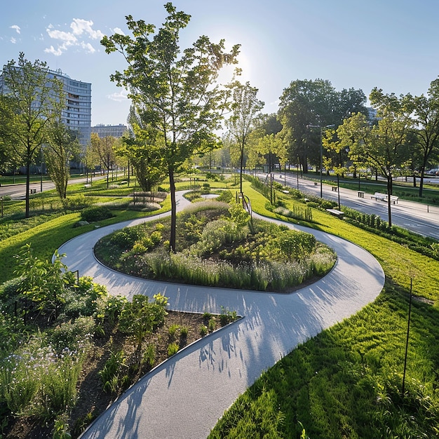 Photo 11h a city center park 200 x 200 meters two paths running diagonally and crossing in the middle p