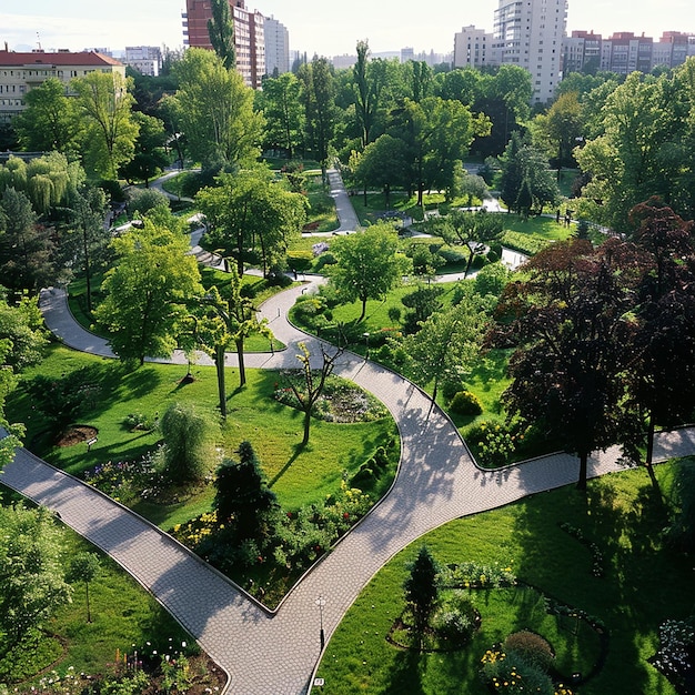 Photo 11h a city center park 200 x 200 meters two paths running diagonally and crossing in the middle p