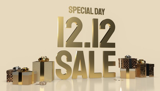 Photo the 12.12 gold text for shopping or business content 3d rendering