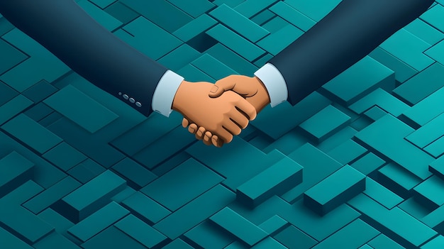 Photo 13091810 02 cartoon 3d isometric flat vector of two businessmen shaking hands representing a merger and acquisition deal