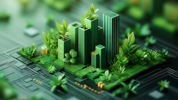 13091810 55 3D isometric vector focusing on sustainable financial growth with plant icons and graphs representing green finance