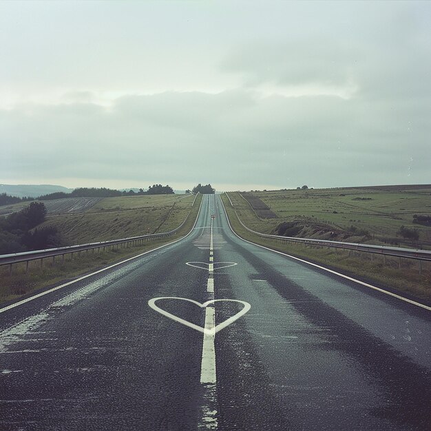 Photo 13h a highway stretching into the distance the road surface forming a love heart photography real