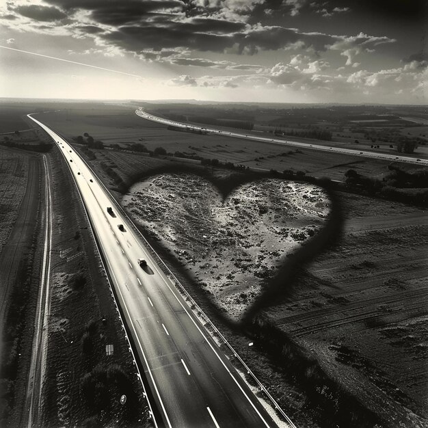 Photo 13h a highway stretching into the distance the road surface forming a love heart photography real