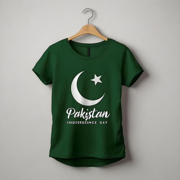 14 august Pakistan independence day written on t shirt design hanging