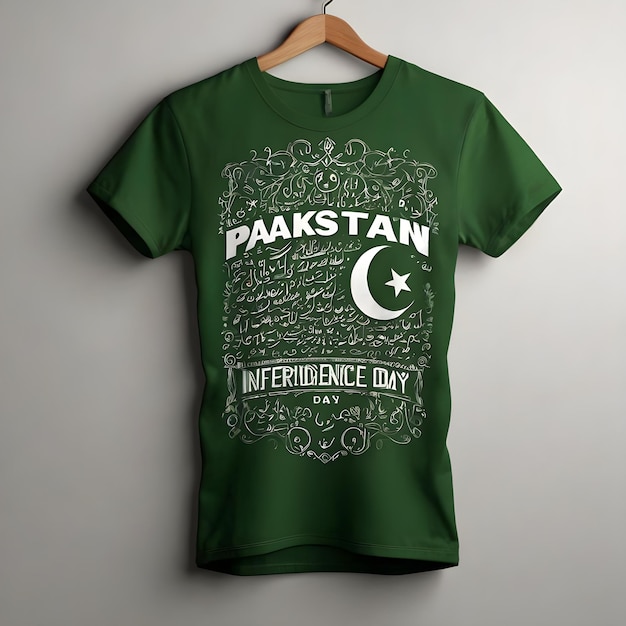 14 august Pakistan independence day written on t shirt design hanging