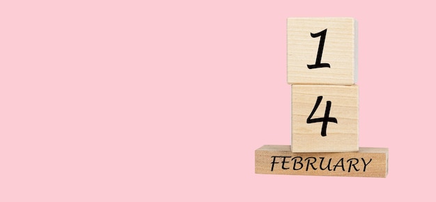 14 February Happy Valentines day banner pink background with copy space