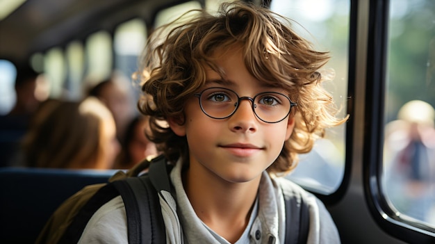 1415 Year Old Student on School Bus Glasses Back to School