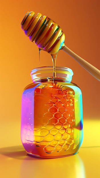 158 Illustration of a 3D model of a honey jar icon in bright colors