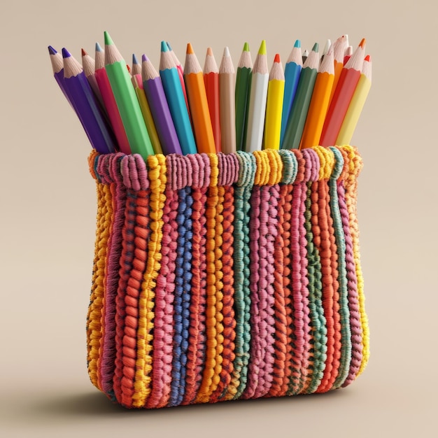 Photo 19 handwoven pencil cases holding an array of art supplies 3d illustration