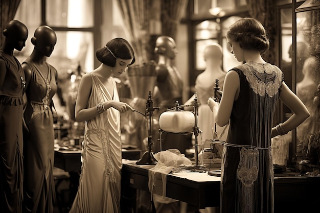 1920s Atelier Essence Sepia Glimpse into Fashion's Golden Era