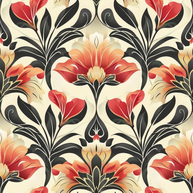 1920s Vintage Floral Seamless Pattern with Art Deco Influence