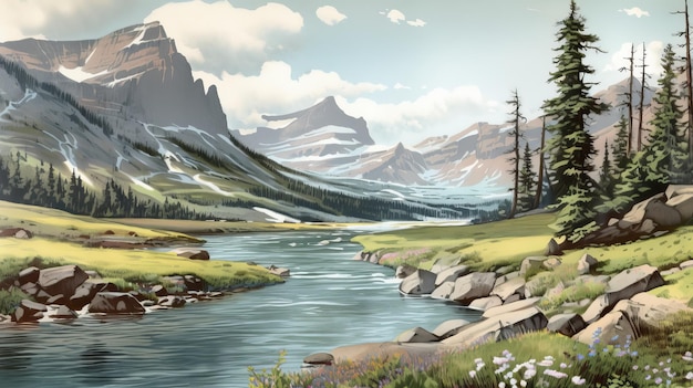 1940s Glacier National Park Illustration