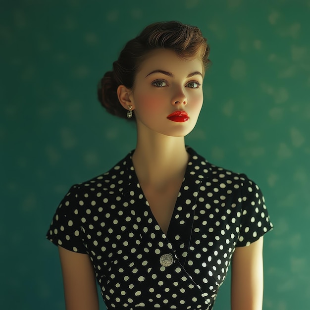 Photo 1950s fashion model in a polka dot dress