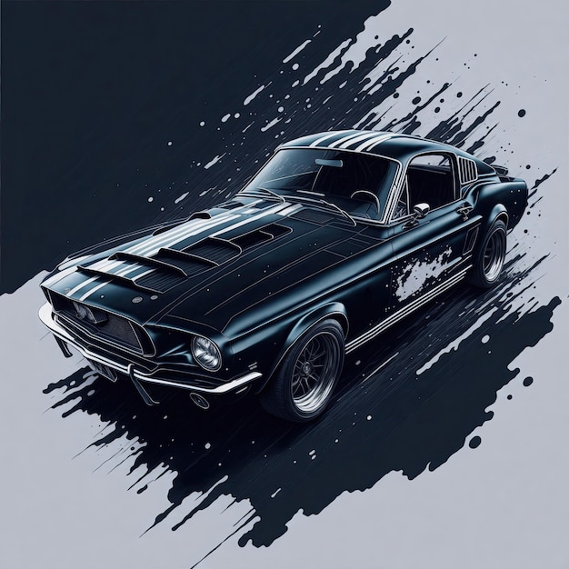 1968 ford mustang black Shelby graphic design flat design drifting on the moon