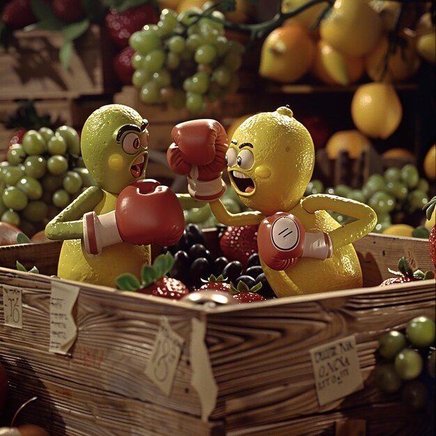 1980 DVD Screengrab of An An anthropomorphic lemon with a human face and arms wearing boxing gloves