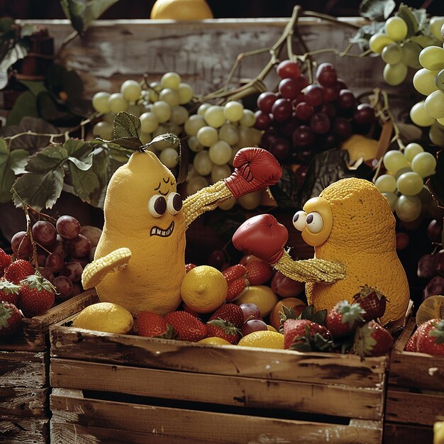 1980 DVD Screengrab of An An anthropomorphic lemon with a human face and arms wearing boxing gloves