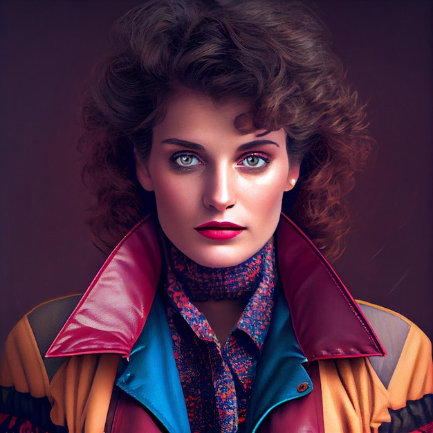 1980s vintage fashion portrait Caucasian woman with retro 80's style Generative ai