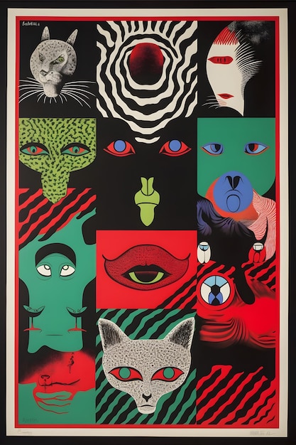 1989 minimalist surrealist movie poster by barry mcgee vaporwave animals black background