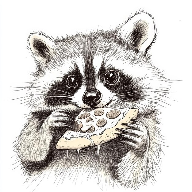 Photo 19th century engraving of a raccoon eating a piece of cheese