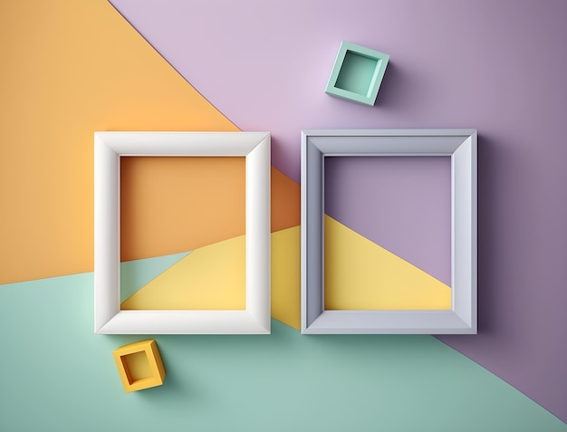 2 couple frames on colorful wallpaper pastel color photo frames generative ai