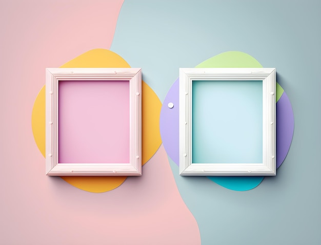 2 couple frames on colorful wallpaper pastel color photo frames generative ai